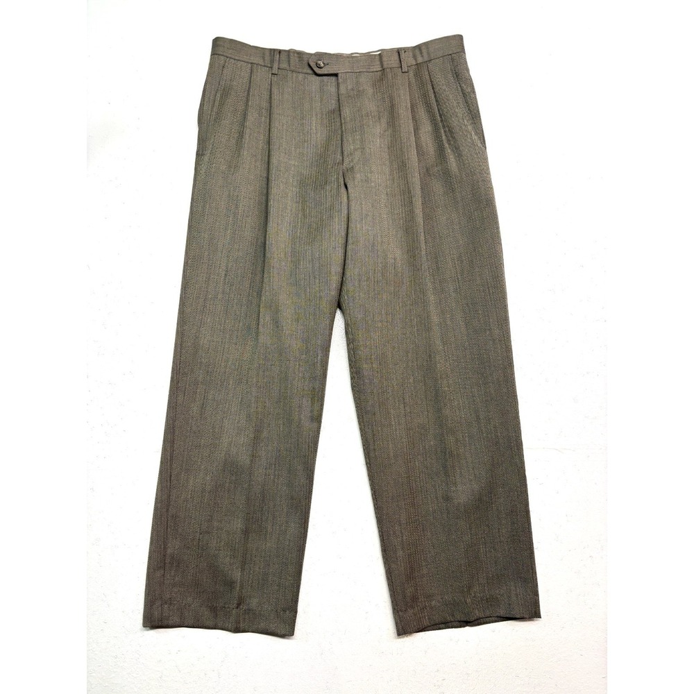 Hart Schaffner Marx 38x29 Taupe Herringbone Dress Suit Pants‎ Pleated Trousers